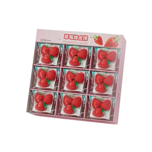 9PC-Creative Personalized Grape Straw Berry-Shaped Rubber Rubbing Students Student Study Test Classroom Stationery-(Strawberry)