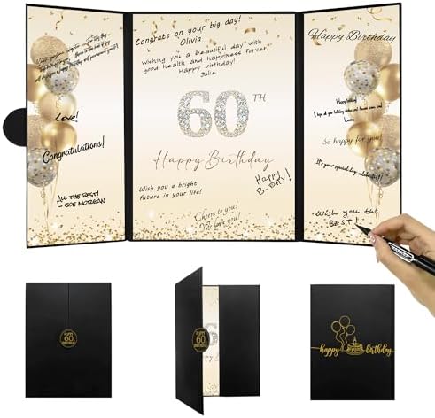 DARUNAXY Black Gold 60th Birthday Party Decorations, Happy 60th B...