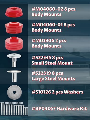 KF04060BK Body Mount Bushing kits Compatible with 2008-2016 F250 F350 Super Duty 2WD 4WD,Polyurethane Cab & Body Mount Steel Sleeves & Hardware, Red