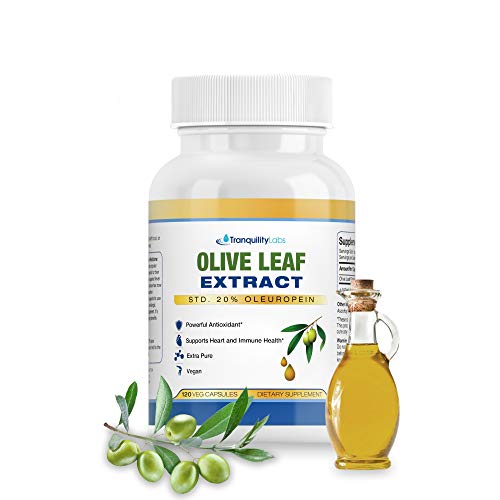 Olive Leaf Extract by Tranquility Labs - 750mg, 120 Capsules - Extra Strength - 20% Oleuropein - Supports Heart & Immune System - Extra Pure, Vegan - 4 Month Supply - for Healthy Living