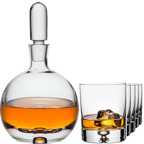 Imperial - Caraffa per whisky con tappo in vetro e 6 bicchieri da whisky – Set di caraffe fatte a mano in vetro Crystalline con bolla d'aria sul fondo Lisbona