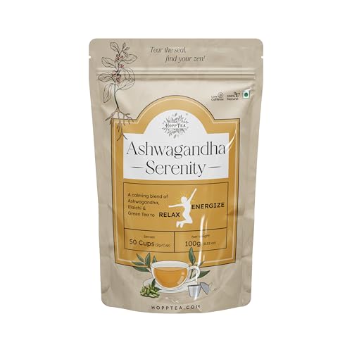 HoppTea Ashwagandha Green Tea | Herbal Blend with Ashwagandha & Cardamom | Ayurvedic Stress Relief |...
