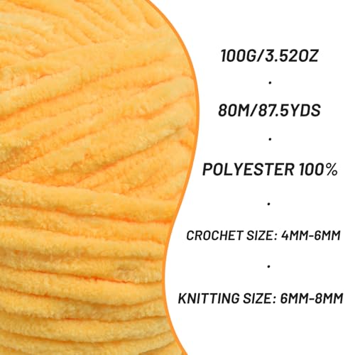 Image of 2 Pack Fluffy Chenille Yarn for Crocheting, Chunky Velvet Yarns for Crochet Amigurumi, Baby Yarn for Crocheting Soft Blanket, 174.9yds /7 oz Bulky Yarns for Crafts /Hats /Shoes /Socks (2 Golden Yellow)