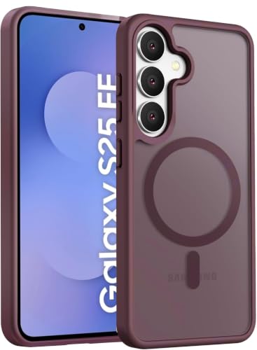 Image of Elzzi Magnetic Cover for Samsung S25 FE Case [MIL-Grade Drop Tested & Compatible with MagSafe] Translucent Matte TPU + Hard PC Back Cover, Anti-Scratch Shockproof Phone Case (Wine)
