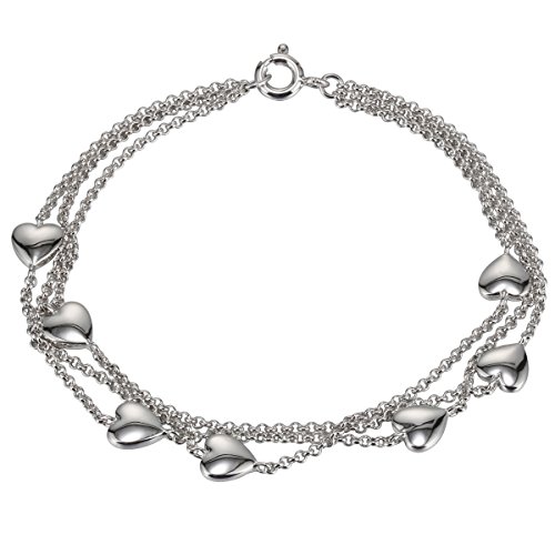Morgan & Paige 925 Sterling Silver Multi-Chain Puffed Heart Strand Bracelet, 7.25" #TOP10