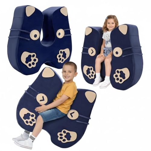 Sensory Soft Squeeze Seat for Kids, Compression Chair with Hug Effect, Rock, Bounce & Relax, Reduces Fidgeting & Anxiety, Washable Cover – Ideal for Children with Sensory Needs (bluecat-Large)