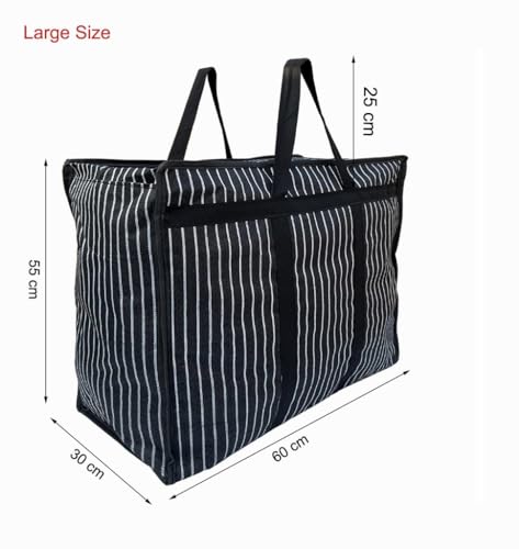Image of Unisex-Adult Extra Large Big Heavy Duty Storage Organizer Reusable Canvas Shopper Bag With Handles With Covers Zip Jumbo Bag (Pack Of 1), Shopper Tote, Black