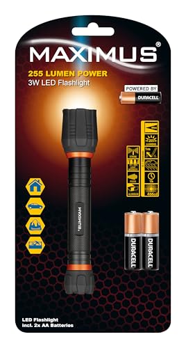 Image of MAXIMUS LED Flashlight 3W 255lm - Ultra-Bright 255 Lumens, 44m Long-Range Beam, Durable Aluminium, Waterproof IPX7 - Perfect for Camping, Emergencies & Work