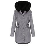 EMATOP Winterjacke Damen Hoodie Winter Warm Jacke Parka Lang Mantel Outdoorjacke mit Kapuze Fleecejacke Einfarbig Lässiges Sweatjacke Elegant Winterparka Steppmantel Bequemes Softshelljacke