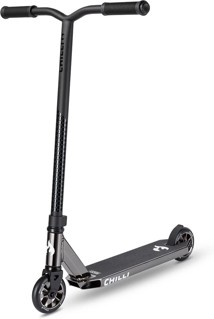 Chilli Pro ScooterRocky Stunt Scooter with 360° Steering, High-End Stunt Scooter for Beginners, 110 mm PU Wheels, Trick Scooter for Children and Adults, Colour: Black/Neochrome