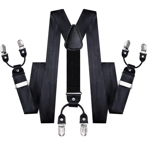 Image of Hi-Tie Men Suspender Bowtie Set Suspenders Pre-tied Bow Tie Pocket Square Cufflinks Adjustable Y Shape 6 Clips Braces Tuxedo