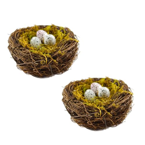 FBIRDY Artificial Birds Nest with Eggs Large Decorative Rattan Birds Nest 4.7Inch for Spring Christmas Tree Ornaments Easter Decor Crafts Patio Garden Home Decor (2 Sets)