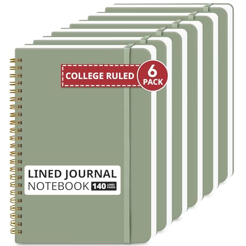 Image of Taja Lined Spiral Journal Notebook for Women & Men, 140 Pages, College Ruled Hardcover Notebook for Work & Note Taking, Journals for Writing, A5(5.7 inch x 7.9 inch) -Green, 6 Pack