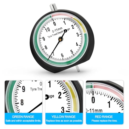 Image of MEANLIN MEASURE Tire Tread Depth Gauge with Color Coded Professional, Dial Type Tire Tread Depth Gauge for Motorcycle, car,Truck and Bus (2PCS)