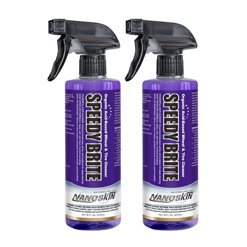 Nanoskin SPEEDY BRITE Pro Grade Wheel & Tire Acid Cleaner, 32 Oz. (2x16Oz) - Chrome & Coated Wheel Safe, Cleaning with Organic Acid | Removes Brake Dust & Road Grime for Auto Detailing, Body Shop Safe