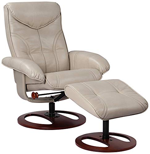 Benchmaster Newport Taupe Swivel Faux Leather Recliner Chair with Ottoman Footrest Modern Armchair Ergonomic Manual Reclining Adjustable Upholstered for Bedroom Living Room Reading Home Relax - Image 3