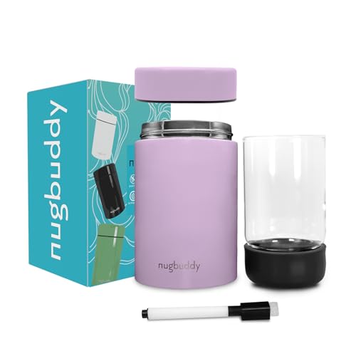 Nugbuddy Airtight Storage Container - Vacuum Sealed Insulated w Nested Glass Jar - UV Protection, Temperature Controlled Stainless - Stays Fresh - Whiteboard Finish w Marker Included - 300 ml (3/4 Oz)