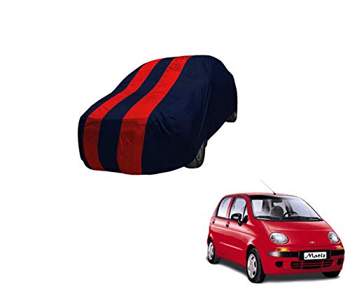 Image of Auto Hub Car Cover Compatible with Daewoo Matiz with Mirror Pocket,Triple Stitched, Weather Proof, Matiz Car Cover- Navy-Red