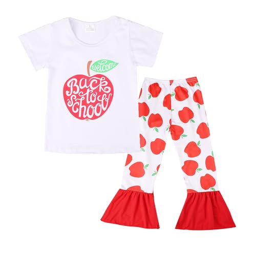 Image of Toddler Girls Back to School Pencil Outfits Set Ruffle T-Shirt Dress and Pants Outfit Set 3-8Years