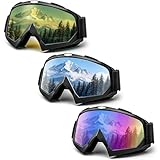 Ski Goggles, 3 Pack Snowboard Goggles for Men Women Kids, Skiing Snowboard Motorcycle Glasses for Adult Youth, Colorful +Silver+ Yellow