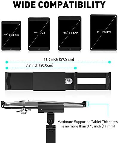AboveTEK Tablet Wall Mount - Fits 7 to 11 Inch Tablets Including Pad, Galaxy Tab, Slate, Fire and More -Anti Theft Security Lock and Key - Adjustable Long Arm Articulating Swivel Holder - Black
