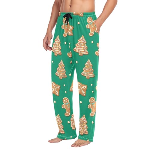 Men's Pajama Bottom Christmas Gingerbread Cookies Pattern Cotton Pajama Pants Drawstring Sleepwear Long Pants Pockets4