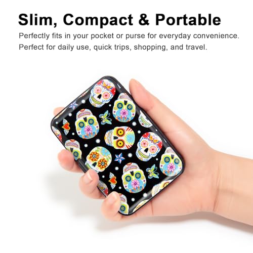 Image of Credit Card Holder, Metal Card Wallet RFID Blocking Mini Slim Aluminum Business Hard Card Case for Women Men (Butterfly Sugar Skulls)