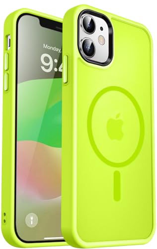 MOCCA Strong Magnetic for iPhone 12 Case/iPhone 12 Pro Case,[Compatible with Magsafe][Mil-Grade Drop Protection]Slim Shockproof Translucent Protective Phone Case for iPhone 12/12 Pro,Fluorescent Green