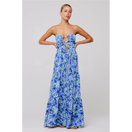 Image of Women Floral Maxi Dresses 2025 Sleeveless Spaghetti Strap Cut Out Casual Beach Midi Long Dress