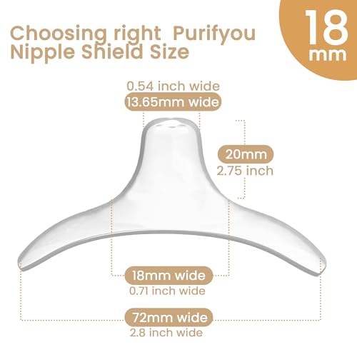 purifyou Nipple Shields for Nursing Breastfeeding Newborn, 24mm / 20mm / 18mm / 16mm, Set of 3 Silicone Nipple Shield with Free Case Latch Assist Nipple Guard & Breastfeeding Shield (18mm)
