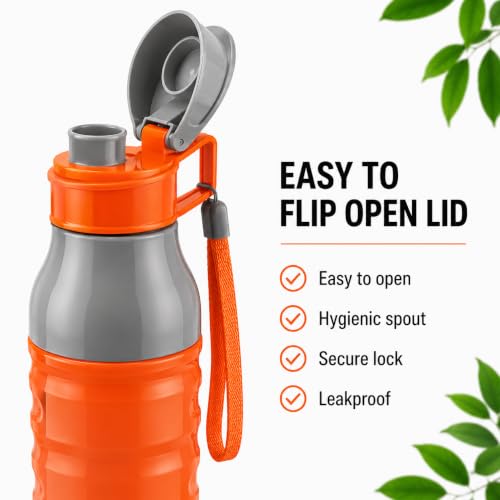 Image of CELLO Puro Steel-X Delta 600 PU Insulated Water Bottle for Office 550 ml Orange | Wide Mouth Easy to Carry with Strap Leak Proof Flip Top Lid Inner Steel Water Bottle for School Kids, College & Travel