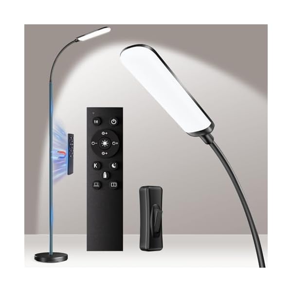Floor Lamp, Bright 18W LED Standing Lamps for Living Room, Remote Stepless Adjustable Color and Brightness Dimmable with ON/Off Switch, Gooseneck Reading Lights for Bedroom Office, 1300LM Black - Image 3