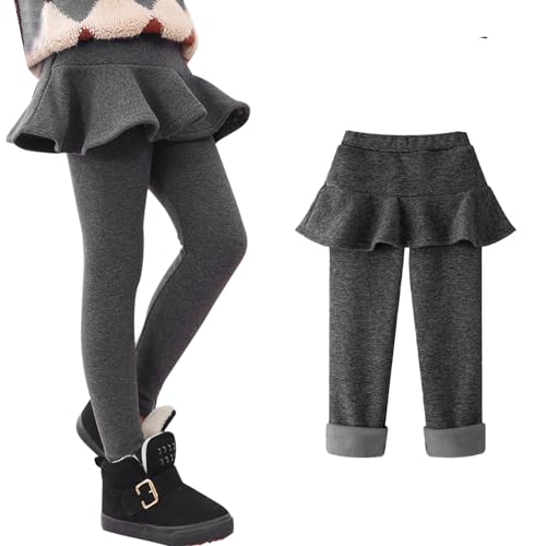 Ehdching Girls Leggings Ruffle Skirts School Uniform Pants Warm Footless Tights Cotton Fleece Lined Pantskirt 2-12T
