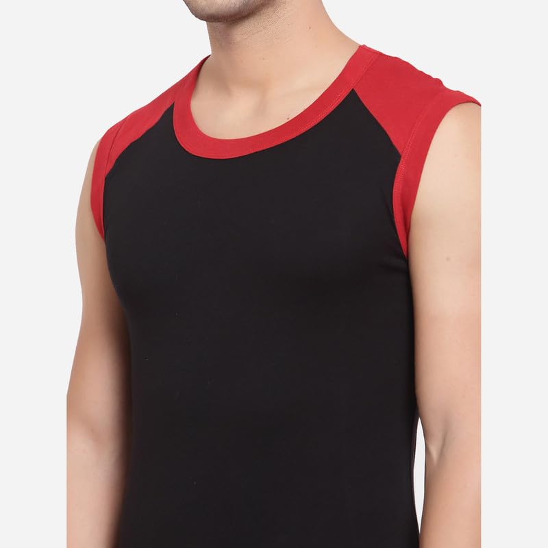 Image of sporto Men's Multipurpose Pure Cotton Gym Vest with Contrast Shoulder Pannel