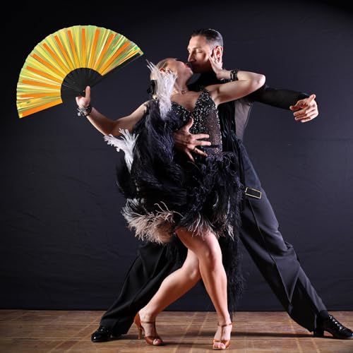 Image of Maitys Large Rave Fan Folding Handheld Fans 13'' Clap Fans for Line Dancing Clack Fan Holographic Festival Accessory for Martial Art Gift Performance, Includes 2 Pouch