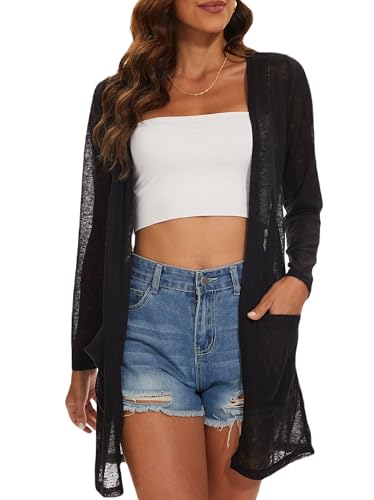 Image of Spicy Sandia Women's Lightweight Sheer Cardigans with Pockets Kimono Cover Up for Summer