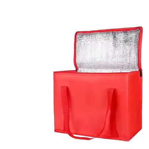 2-Pack XL-Large Insulated Grocery shopping bags, Red, Reusable, Heavy Duty, zipped zipper,Collapsible,tote,cooler,groceries,for instacart,for doordash,for car,Recycled Material Warm Foldable bag