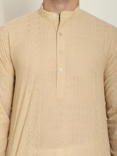 Image of SOJANYA Men's Cotton Regular Fit Casual (Since 1958 Silk Sequinned Neck Embroidered Long Kurta