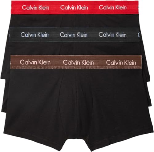 Calvin Klein Men's Cotton Stretch Low-Rise Trunks Multipack (Large, Black Body, Red, Black, Brown)