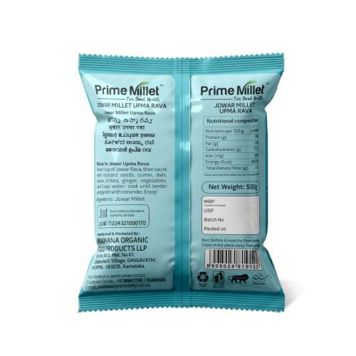 Image of Prime Millet For Good Health Organic Jowar Upma Rava | Premium Sorghum Millet Upma Mix | High Fiber Superfood | Gluten Free Healthy Breakfast Ingredient | Supports Healthy Digestion | Natural Unpolished Jowar Rava | Ancient Grain Nutrition (500 Gram)