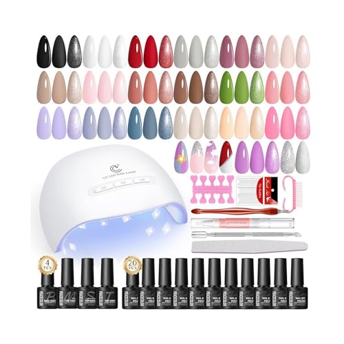 PEACECOLOR 32PCS Gel Nail Polish Set with Lamp Starter Kit 20 Colours Gel Nail Kit with Base Top Coat Nude Pink Red Glitter Gel Polish Set Manicure Tools Nail Salon Sets DIY at home Gifts for Women