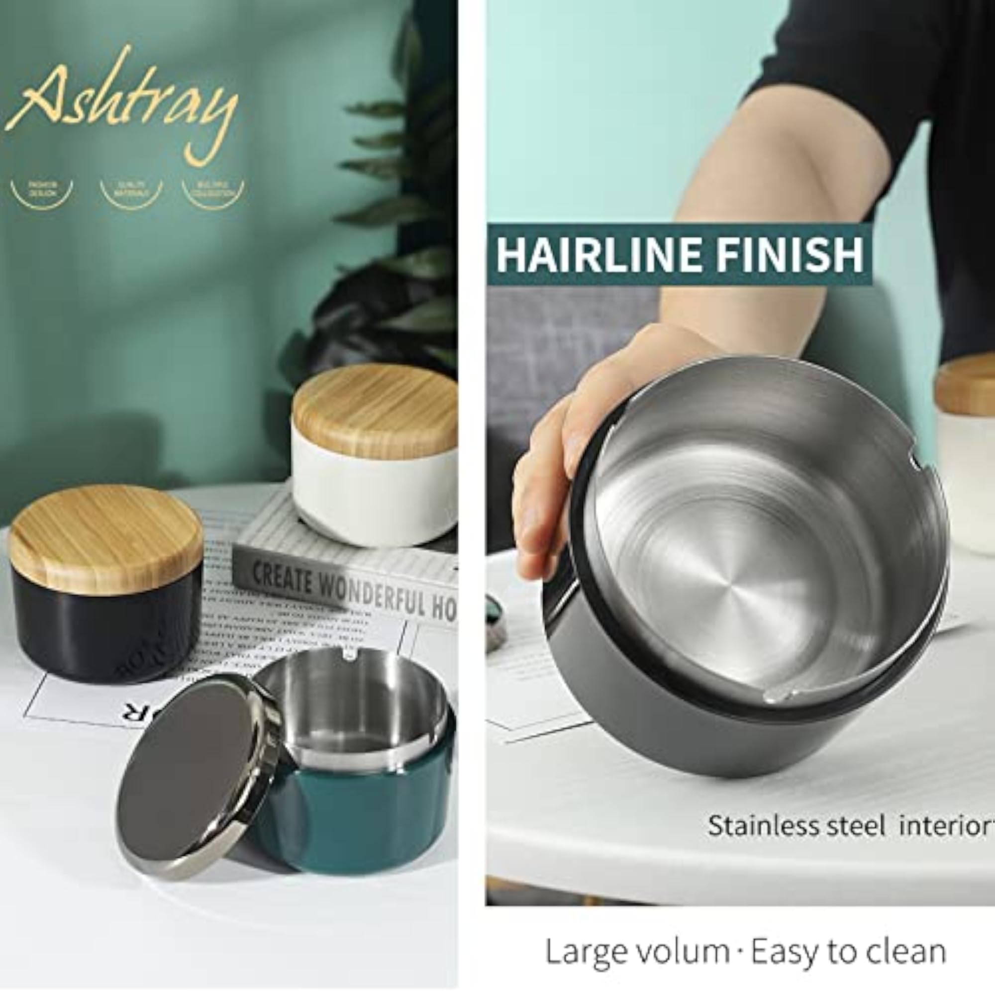 Outdoor Cigarette Ashtray with Lid, Modern Smokeless Design