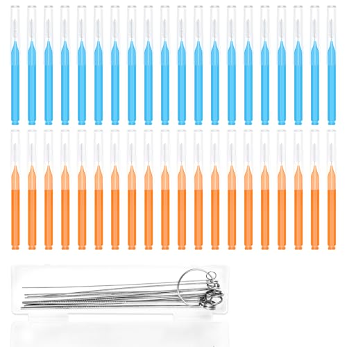 Image of 50pcs Shower Head Cleaner Tools, Multipurpose Shower Head Cleaning Brushes Multi-Size Showerhead Cleaner Picks Anti-Clogging for Bathroom Small Hole Nozzle Little Gaps (Orange, Blue)