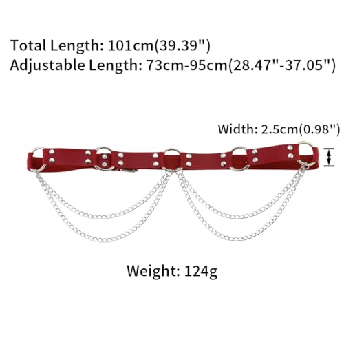 FM FM42 Multicolor PU Simulated Leather Rivets O Ring 2-Layer Chain Adjustable Waist Belt2