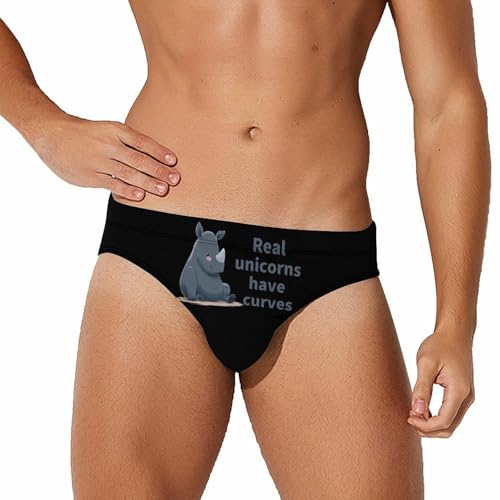 Real Unicorns Have Curves Rhinocerus Men's Swim Briefs Low Waist Bikini Swimsuit Underwear Beach Swimwear