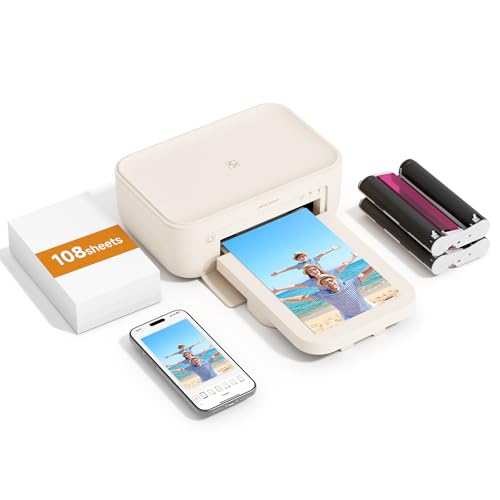 Image of HPRT CP4100 4x6 Photo Printer with 108 Sheets & 2 Ribbons, Full-Color Portable Instant Picture Printer for iPhone /Android, Wi-Fi, Thermal Dye Sublimation, 15s AR Video, Fun App DIY, Home Use, Beige