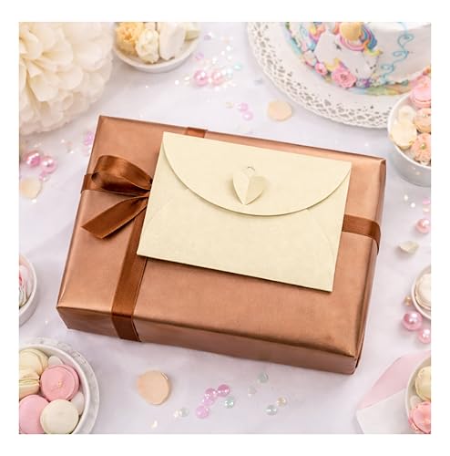 Image of TOWNBUS - Pack of 60 - Heart Clasp Envelope Set with Blank Cards - 6.25 x 4.25 Inch | Heavyweight Premium Kraft Invitation Envelopes for Weddings, Thank You Notes, Gift Cards (Beige, 15.8 x 10.7 cm)