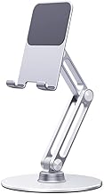 Xtronicsapp Adjustable Tablet & Phone Stand | Foldable Aluminum Alloy Holder for 4"-12.9" Devices | Double Arm, 360° Rotatable, Anti-Slip Base | Sleek Silver Desktop Mount for Work, Study, Video Calls
