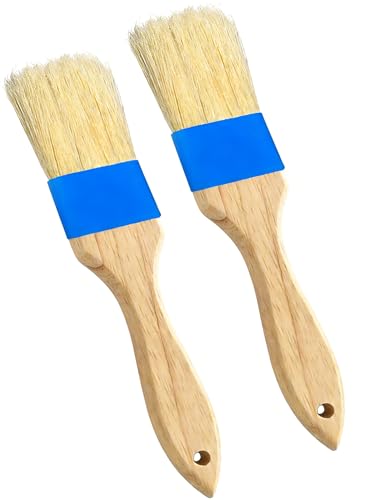 Pastry Basting Brush - Food Grade, Non-Shedding Natural Bristle, Heat Resistant Wooden Handle, Durable Kitchen Tool For Baking, Cooking, Butter, Egg Wash, Glazing, Oil, Sauce (Set Of 2, 1.5', Blue)