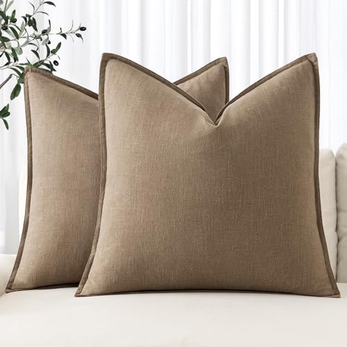 Image of MIULEE Decorative Linen Pillow Covers 18x18 Inch Khaki Boho Farmhouse Neutral Winter Couch Throw Pillows for Bed Pack of 2 Accent Modern Pillowcase Sofa Livingroom Home Decor